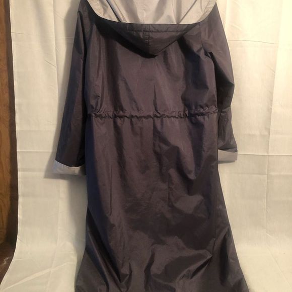 Rain Shredder Vintage Metallic hooded Double Button Up Trench Coat - Picture 5 of 8